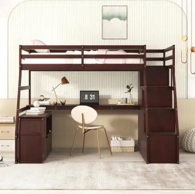 Twin Size Loft Bed With With 7 Drawers 2 Shelves And Desk