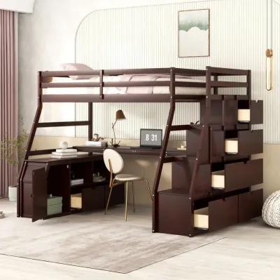 Twin Size Loft Bed With With 7 Drawers 2 Shelves And Desk