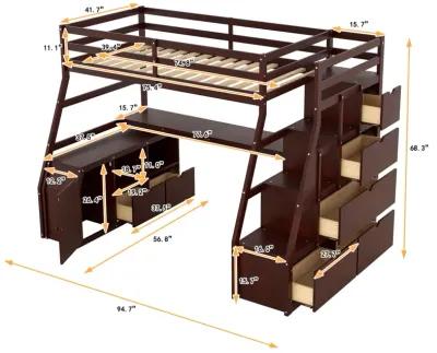 Twin Size Loft Bed With With 7 Drawers 2 Shelves And Desk