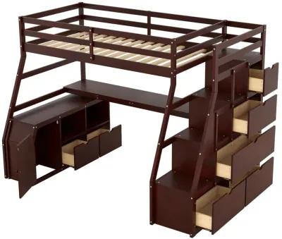 Twin Size Loft Bed With With 7 Drawers 2 Shelves And Desk