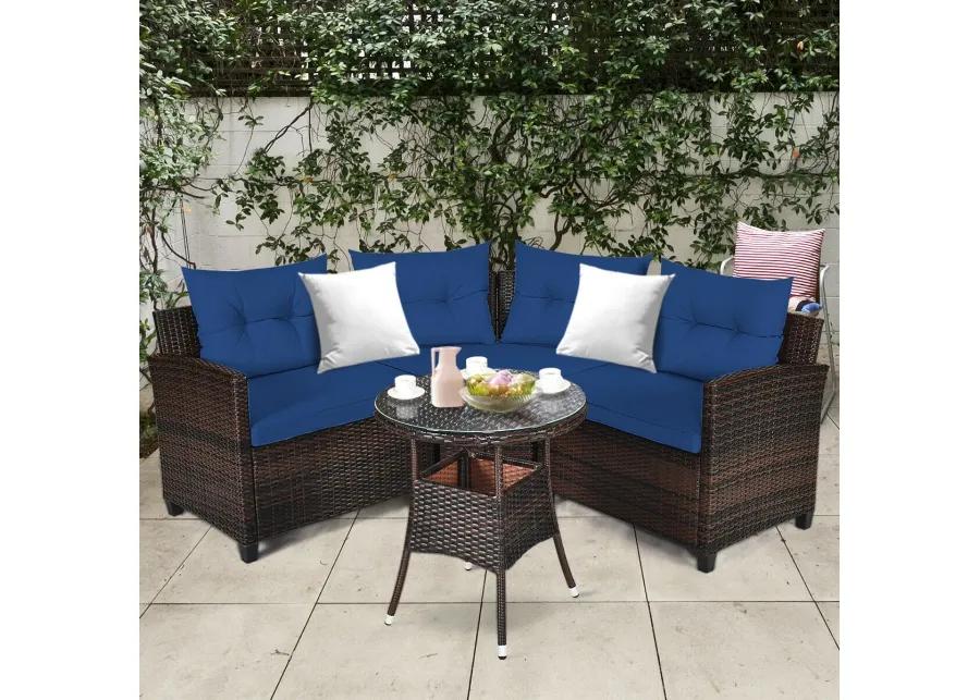 4 Pieces Outdoor Cushioned Rattan Furniture Set