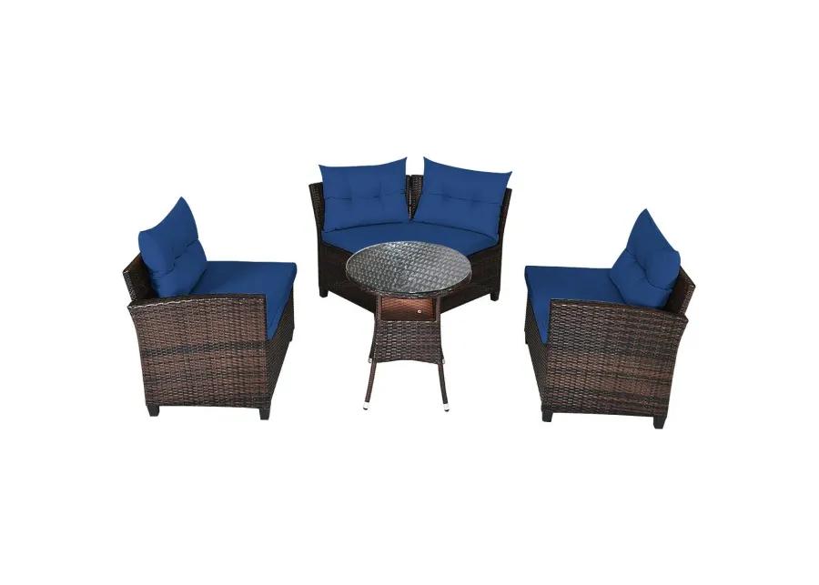 4 Pieces Outdoor Cushioned Rattan Furniture Set