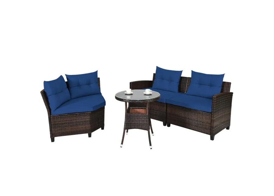 4 Pieces Outdoor Cushioned Rattan Furniture Set