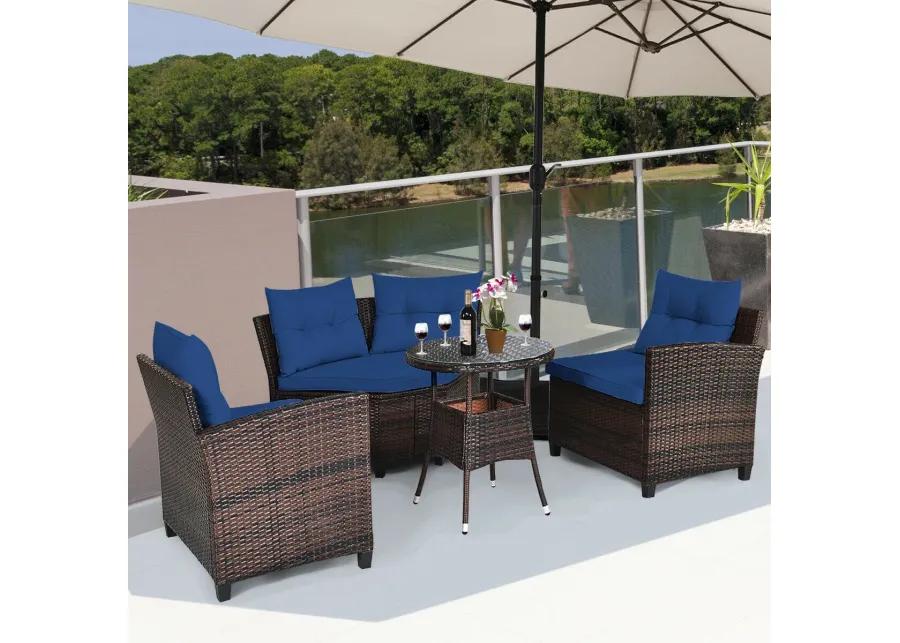 4 Pieces Outdoor Cushioned Rattan Furniture Set