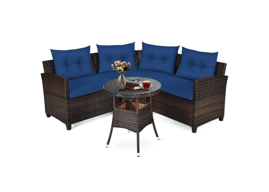 4 Pieces Outdoor Cushioned Rattan Furniture Set