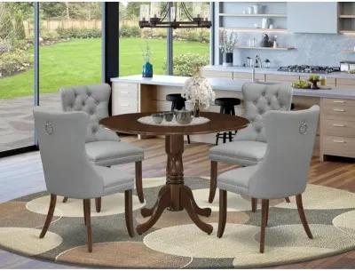 5 Piece Modern Dining Table Set Consists of a Round Kitchen Table with Dropleaf