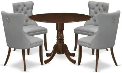 5 Piece Modern Dining Table Set Consists of a Round Kitchen Table with Dropleaf