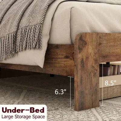 Queen Size Wood Platform Bed Frame with Storage in Dark Brown