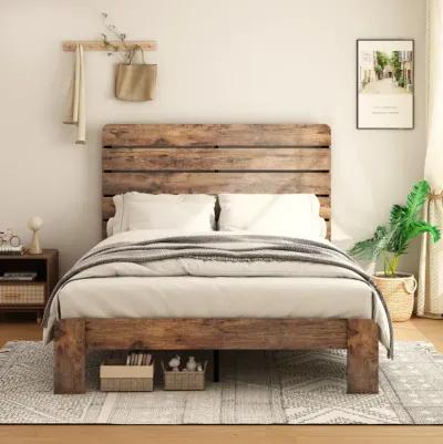 Queen Size Wood Platform Bed Frame with Storage in Dark Brown