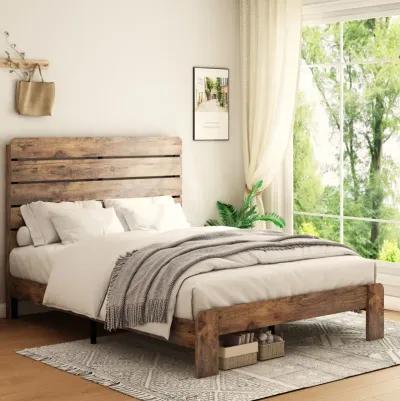 Queen Size Wood Platform Bed Frame with Storage in Dark Brown