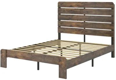 Queen Size Wood Platform Bed Frame with Storage in Dark Brown