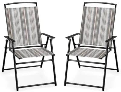 Hivvago Set of 2 Patio Folding Sling Chairs Space-saving Dining Chair-Gray