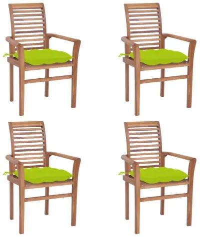 vidaXL Dining Chairs 4 pcs with Bright Green Cushions Solid Teak Wood