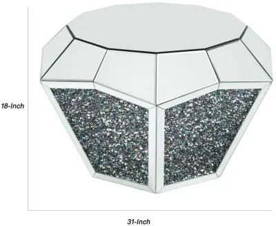 Mirror Octagonal Shape Coffee Table with Faux Diamond Inlays, Silver-Benzara