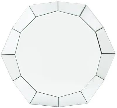 Mirror Octagonal Shape Coffee Table with Faux Diamond Inlays, Silver-Benzara