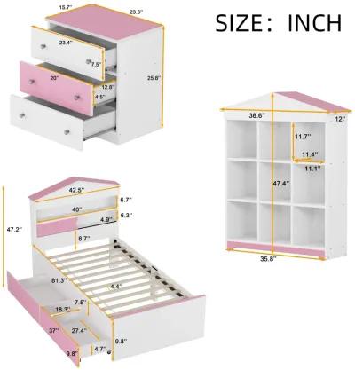 Merax 3-Pieces Bedroom Bed Nightstand and Stroage Rack Sets