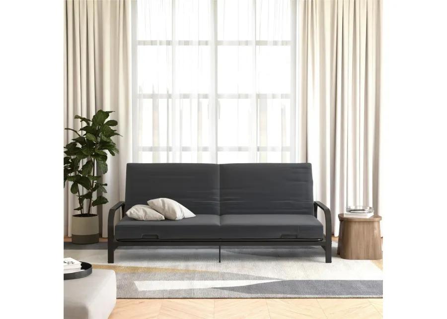 RealRooms Millie Convertible Metal Frame Futon Sofa with Coil Mattress with Multiple Positions for Seating and Sleeping, Gray