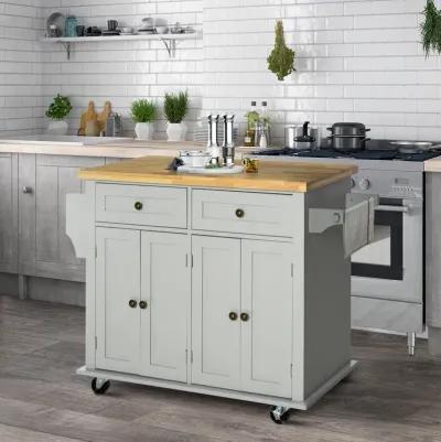 Rolling Kitchen Microwave Island with Flexible Storage Shelf Unit and Drawers