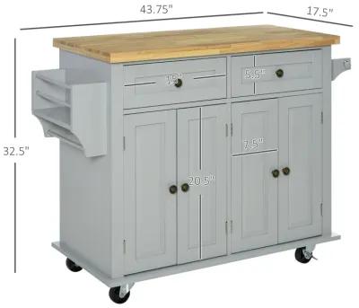 Rolling Kitchen Microwave Island with Flexible Storage Shelf Unit and Drawers