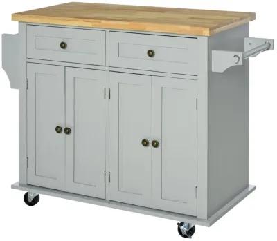 Rolling Kitchen Microwave Island with Flexible Storage Shelf Unit and Drawers