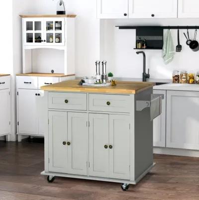 Rolling Kitchen Microwave Island with Flexible Storage Shelf Unit and Drawers