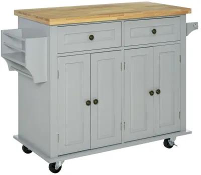 Rolling Kitchen Microwave Island with Flexible Storage Shelf Unit and Drawers