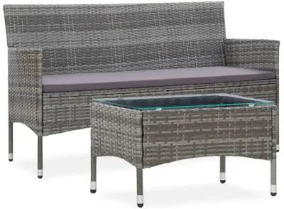 vidaXL 2 Piece Garden Lounge Set with Cushion Poly Rattan Gray