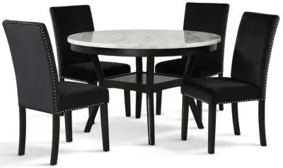 New Classic Furniture Furniture Celeste 5-Pc Faux Marble Round Dining Set  4 Chair-Black