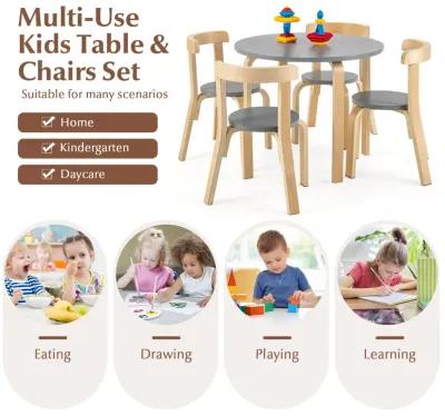 5-Piece Kids Wooden Curved Back Activity Table and Chair Set with Toy Bricks