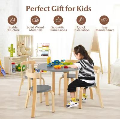 5-Piece Kids Wooden Curved Back Activity Table and Chair Set with Toy Bricks