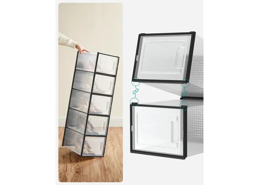 Shoe Boxes, Pack of 18 Stackable Shoe Storage Organizers, Foldable and Versatile for Sneakers, Fit up to US Size 8.5, Transparent and Black ULSP18SBKV1