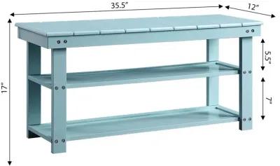 QuikFurn Sea Foam Aqua Blue Wood 2-Shelf Shoe Rack Storage Bench for Entryway or Closet