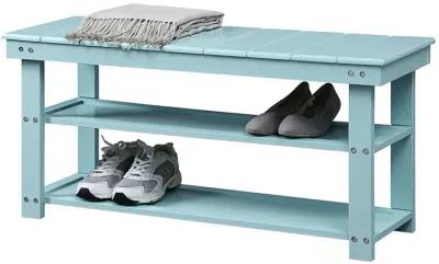 QuikFurn Sea Foam Aqua Blue Wood 2-Shelf Shoe Rack Storage Bench for Entryway or Closet