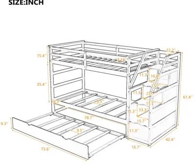 Twin-Over-Twin Bunk Bed With Twin Size Trundle And 3 Storage Stairs