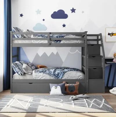 Twin-Over-Twin Bunk Bed With Twin Size Trundle And 3 Storage Stairs