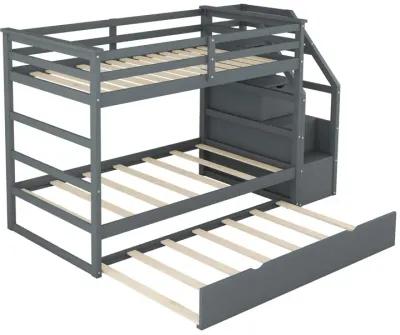 Twin-Over-Twin Bunk Bed With Twin Size Trundle And 3 Storage Stairs