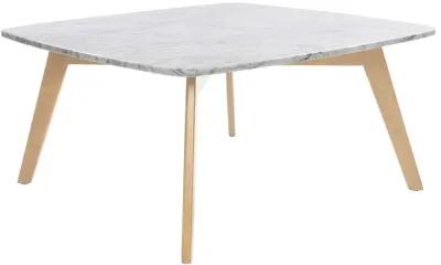 Vezzana 31" Square Italian Carrara White Marble Coffee Table with Legs