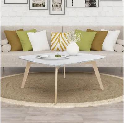 Vezzana 31" Square Italian Carrara White Marble Coffee Table with Legs