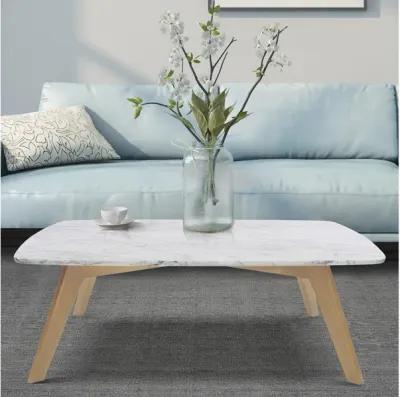 Vezzana 31" Square Italian Carrara White Marble Coffee Table with Legs