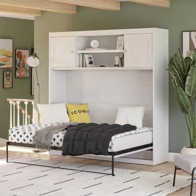 Her Majesty Full Size Daybed Wall Bed with Overhead Storage Cabinet, White