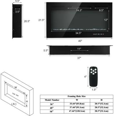 40-Inch Electric Fireplace Recessed with Thermostat