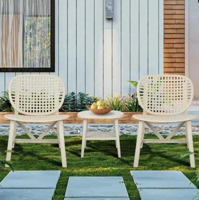 3 Pieces Hollow Design Patio Table Chair Set All Weather Conversation Bistro Set Outdoor Coffee Table with Open Shelf and Lounge Chairs with Widened Seat for Balcony Garden Yard