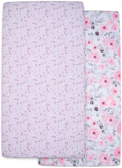 Bedtime Originals Floral Pink/Gray 2-Pack Fitted Crib/Toddler Sheet Set- Flower