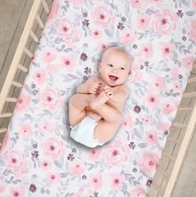 Bedtime Originals Floral Pink/Gray 2-Pack Fitted Crib/Toddler Sheet Set- Flower