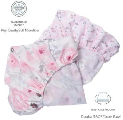 Bedtime Originals Floral Pink/Gray 2-Pack Fitted Crib/Toddler Sheet Set- Flower