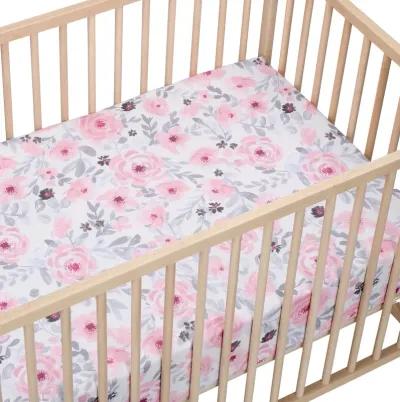 Bedtime Originals Floral Pink/Gray 2-Pack Fitted Crib/Toddler Sheet Set- Flower