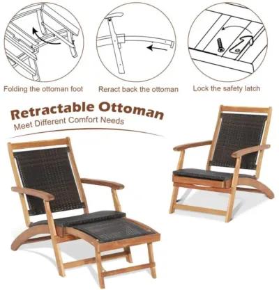 Hivvago 2 Pieces Patio Rattan Folding Lounge Chair with Acacia Wood Table