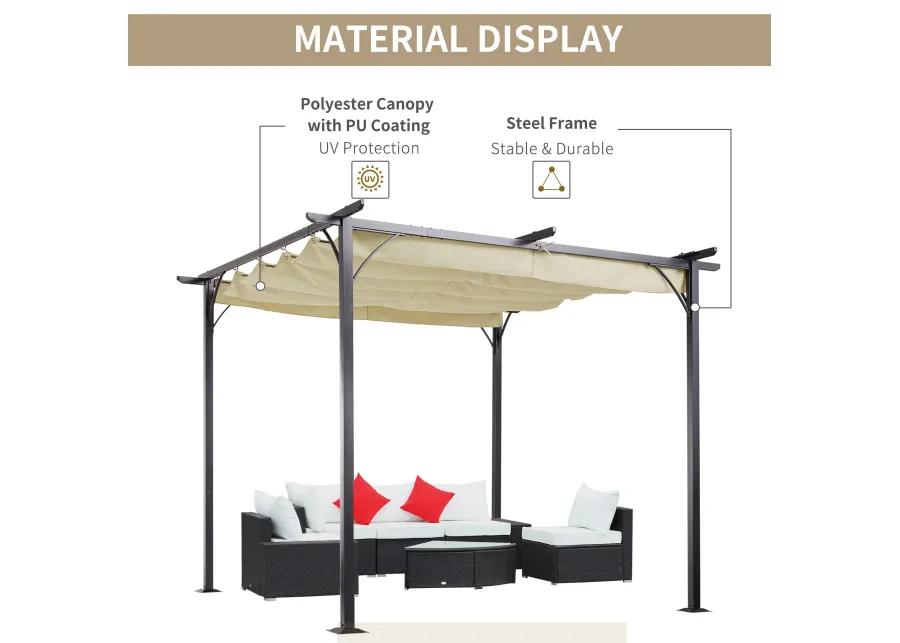 Beige Shade Solution: 10x10 Retractable Pergola Gazebo with UV Resistant Canopy