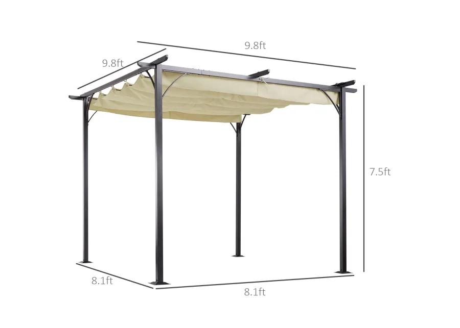 Beige Shade Solution: 10x10 Retractable Pergola Gazebo with UV Resistant Canopy