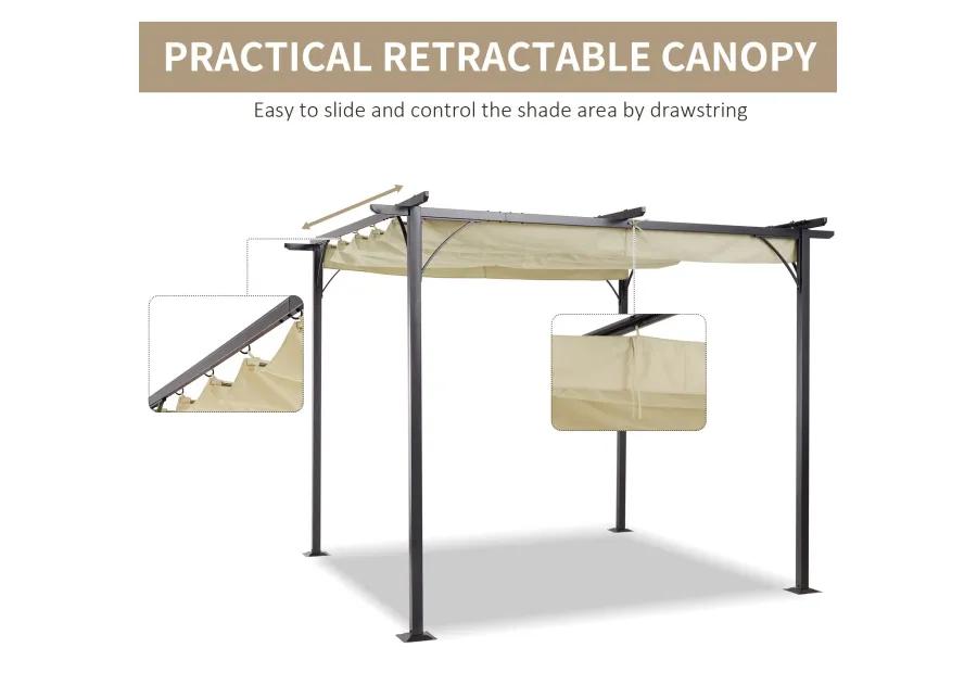 Beige Shade Solution: 10x10 Retractable Pergola Gazebo with UV Resistant Canopy